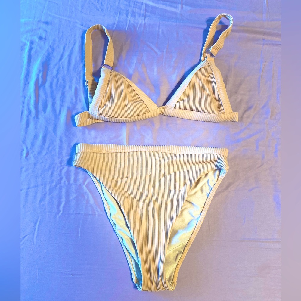 🍑 Peach Ribbed Hi-Cut Bikini 👙 XS
